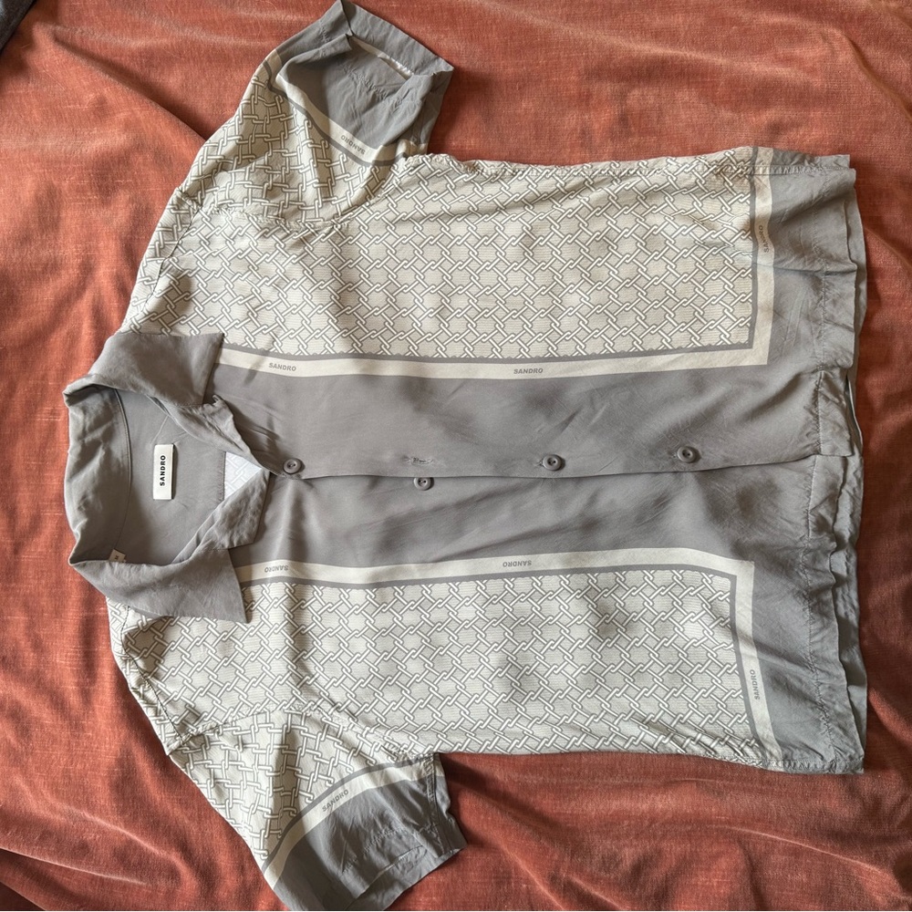 Sandro Gray and Cream Short Sleeve Shirt Jacket